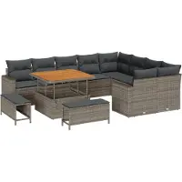 vidaXL Ensemble de canapés de jardin , 13 pièces, 12 places, gris, en résine tressée