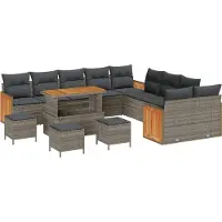 vidaXL Ensemble de canapés de jardin, 18 pièces, 11 places, gris, en résine tressée