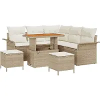 vidaXL Ensemble de canapés de jardin , 8 pièces, beige, en polyrotin