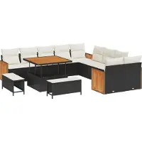 vidaXL Ensemble de canapés de jardin , 17 pièces, 12 places, noir et crème