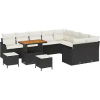 vidaXL Ensemble de salon de jardin , 12 pièces, 11 places, couleur noire