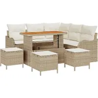 vidaXL Ensemble de canapés de jardin , 9 pièces, beige, en polyrotin