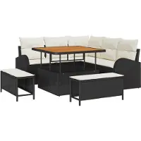 vidaXL Ensemble de salon de jardin , 8 pièces, 7 places, noir et crème