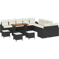 vidaXL Ensemble de canapé de jardin avec coussins 13 pcs noir poly rotin