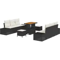 vidaXL Ensemble de canapés de jardin , 9 pièces, 8 places, noir, en résine tressée