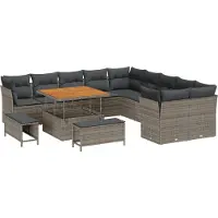 vidaXL Ensemble de canapés de jardin , 13 pièces, gris, en résine tressée