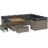 vidaXL Ensemble de canapés de jardin avec coussins et rangement, 12 pièces, gris