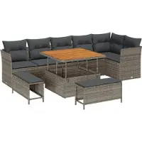 vidaXL Ensemble de salon de jardin , 9 pièces, 6 places, gris