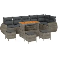 vidaXL Ensemble de canapé de jardin avec coussins avec mémoire 9 pcs Gris Poly Rattan