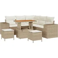 vidaXL Ensemble de canapés de jardin , 8 pièces, 7 places, beige et crème, en polyrotin