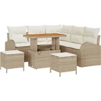 vidaXL Ensemble de salon de jardin , 8 pièces, 7 places, beige et crème
