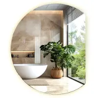 Tulup Miroir rond avec bord biseauté LED avec rétroéclairage 63 x 70 cm lumière neutre à fixer au mur Miroir de maquillage de visagismepour Salle de bain Salon Chambre à coucher Dressing