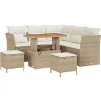vidaXL Ensemble de canapés de jardin , 8 pièces, couleur beige et crème, en polyrotin, pour 5 personnes