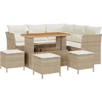 vidaXL Ensemble de canapés de jardin , 9 pièces, couleur beige et crème, en polyrotin, pour 5 personnes