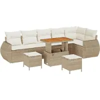 vidaXL Ensemble de canapés de jardin avec coussins, 9 pièces, beige et crème, en rotin synthétique