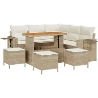 vidaXL Ensemble de canapés de jardin , 10 pièces, couleur beige et crème, en résine tressée (polyrotin), capacité de 7 personnes