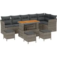 vidaXL Ensemble de canapé de jardin avec coussin avec mémoire 10 pcs Gris