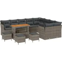 vidaXL Ensemble de canapés de jardin , 13 pièces, 9 places, gris, en résine tressée