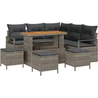 vidaXL Ensemble de salon de jardin , 9 pièces, couleur grise, capacité : 8 personnes