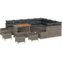 vidaXL Ensemble de canapés de jardin avec coussins et rangement, 13 pièces, gris, en rotin synthétique
