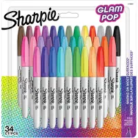 Sharpie Marqueurs permanents Glam Pop | Pointe fine pour des dtails audacieux | Couleurs vives assorties | 34 marqueurs