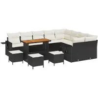 vidaXL Ensemble de canapés de jardin , 12 pièces, 11 places, noir et crème