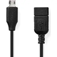 Nedis USB Micro-B Adapter - USB 2.0 - USB Micro-B mâle - USB-A femelle - 480 Mbps - 0.20 m - rond - nickelé - PVC - noir - boîte