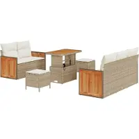 vidaXL Ensemble de canapés de jardin , 10 pièces, couleur beige et crème, en résine tressée (polyrotin), capacité de 7 personnes