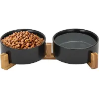 S.old Gamelle chien - Gamelle chat - Abreuvoir - Avec support - 2x 400 ml - Taille S - Noir