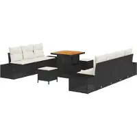 vidaXL Ensemble de canapés de jardin , 10 pièces, couleur noire, en résine tressée, capacité de 9 personnes