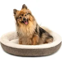 Lionto Lit pour chien en design doughnut doux avec peluche & fond antidérapant, housse lavable, 55 cm de diamètre, brun