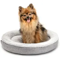 Lionto Lit pour chien en design doughnut doux avec peluche & fond antidérapant, housse lavable, 55 cm de diamètre, gris