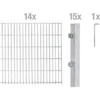 Alberts 656911 Clôture en treillis double comme set complet de clôture de 30 pièces, galvanisé à chaud, hauteur 80 cm, longueur 28 m