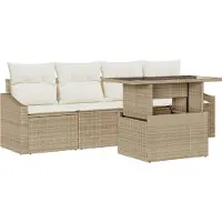 vidaXL Ensemble de salon de jardin , 5 pièces, en polyrotin beige