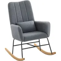Vasagle HOME Chaiseà bascule avec accoudoirs, chaise de détente avec cadre en acier recouvert de polaire, pieds en bois d’hévéa, capacité de charge de 160 kg, pour chambre et salon, gris ardoise
