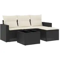 vidaXL Ensemble de salon de jardin 5 pièces avec coussins noir poly rotin