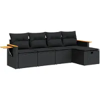 vidaXL Ensemble de salon de jardin 5 pièces avec coussins noir poly rotin
