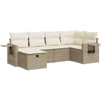 vidaXL Ensemble de salon de jardin 6 pièces avec coussins Beige Poly Rattan