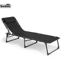 909 Outdoor Chaise longue pliable - Avec coussin et dossier réglable - 189x59x30 cm - Jusqu'à 110 kg - Noir