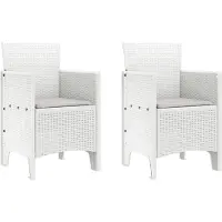 vidaXL Chaise de jardin avec coussins, lot de 2, blanc, 53 x 49 x 85 cm, polypropylène