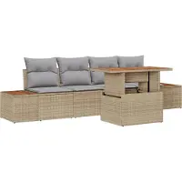 vidaXL Ensemble de jardin avec coussins, 5 pièces, beige et gris