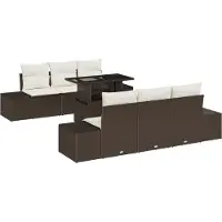 vidaXL Ensemble de salon de jardin , 7 pièces, marron et crème