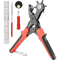 SolidStock Pince à trous pour ceinture - avec bâton de mesure - Pince à perforer - Pince revolver - Pince à trous - Rouge