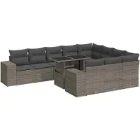 vidaXL Ensemble de salon de jardin 11 pièces avec coussins Gris Poly rotin