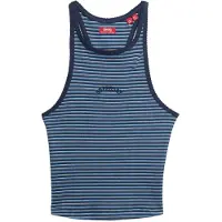 Superdry Femme Débardeur Rayé à dos Nageur et Logo Essential Bleu Taille: 36