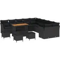 vidaXL Ensemble de canapé de jardin avec coussins 14 pcs noir poly rotin