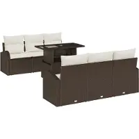 vidaXL Ensemble de canapés de jardin avec coussins et rangement, 7 pièces, en rotin synthétique marron