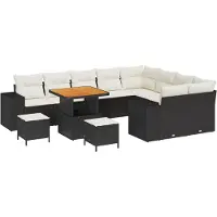 vidaXL Ensemble de canapés de jardin , 12 pièces, 9 places, noir et crème