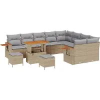 vidaXL Ensemble de canapé de jardin avec coussins 13 pcs Beige et gris clair Poly-Rotin