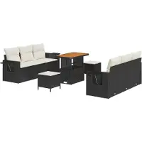 vidaXL Ensemble de canapé de jardin avec coussin avec mémoire 9 pcs noir et crème